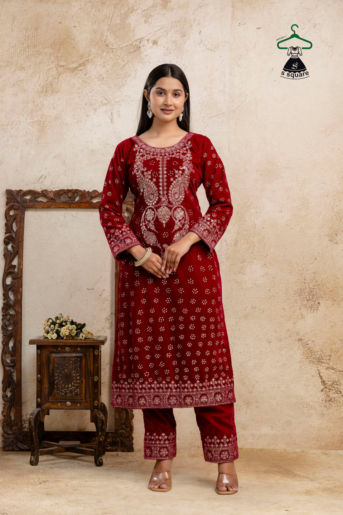 Winter Collections 3piece Velvet Suit Heavy Neck Embroidered & Spray Allover