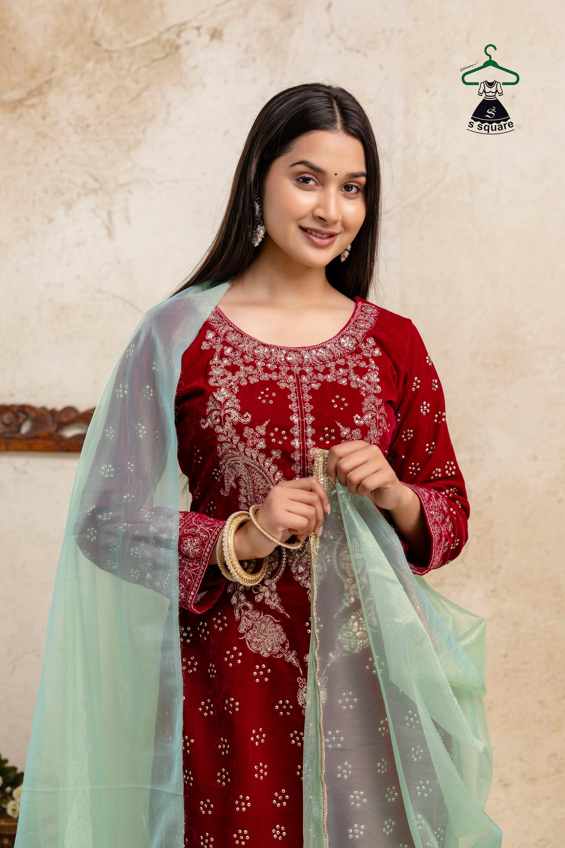 Winter Collections 3piece Velvet Suit Heavy Neck Embroidered & Spray Allover