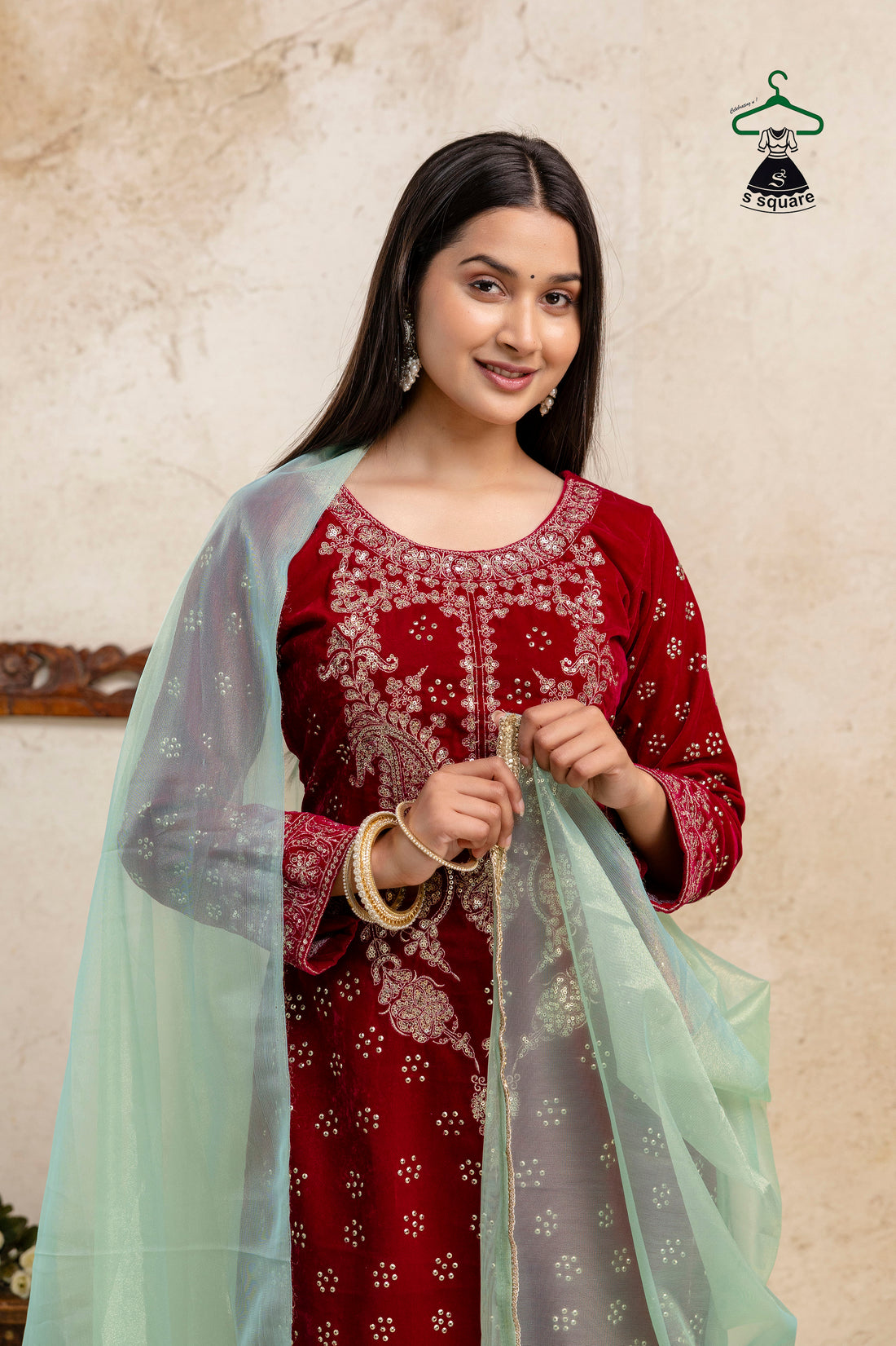 Winter Collections 3piece Velvet Suit Heavy Neck Embroidered & Spray Allover