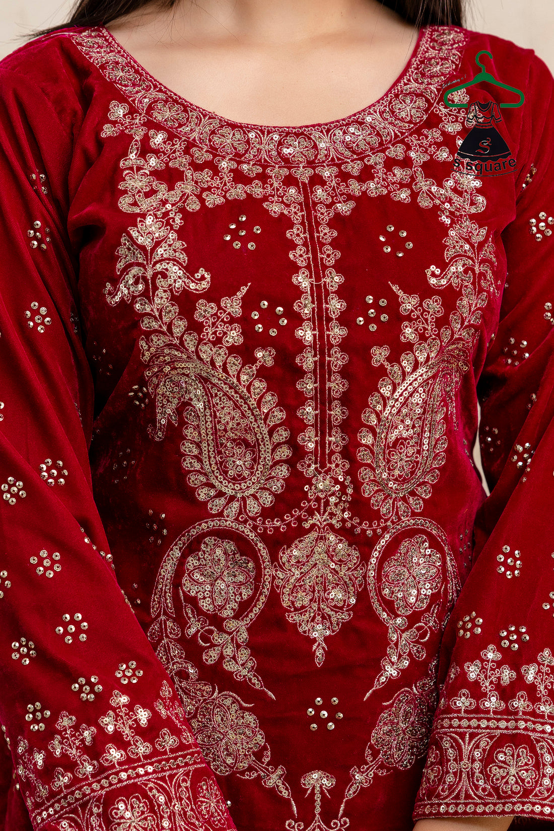 Winter Collections 3piece Velvet Suit Heavy Neck Embroidered & Spray Allover