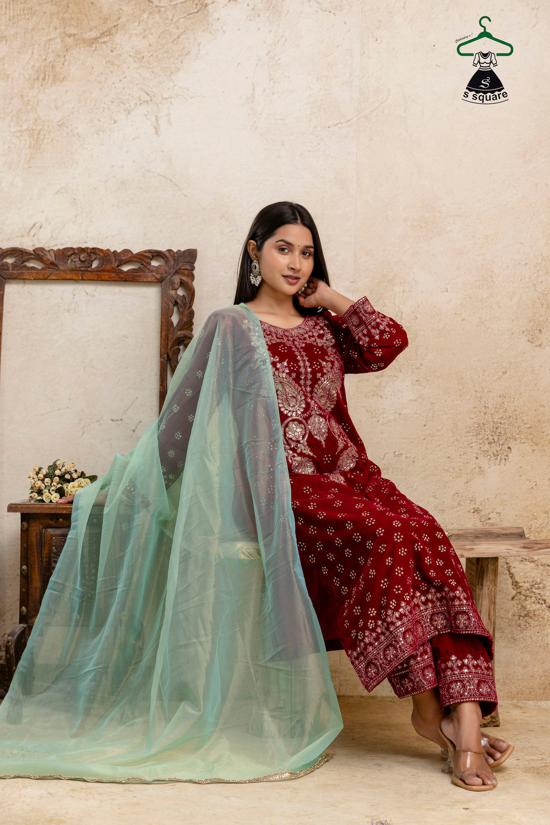 Winter Collections 3piece Velvet Suit Heavy Neck Embroidered & Spray Allover