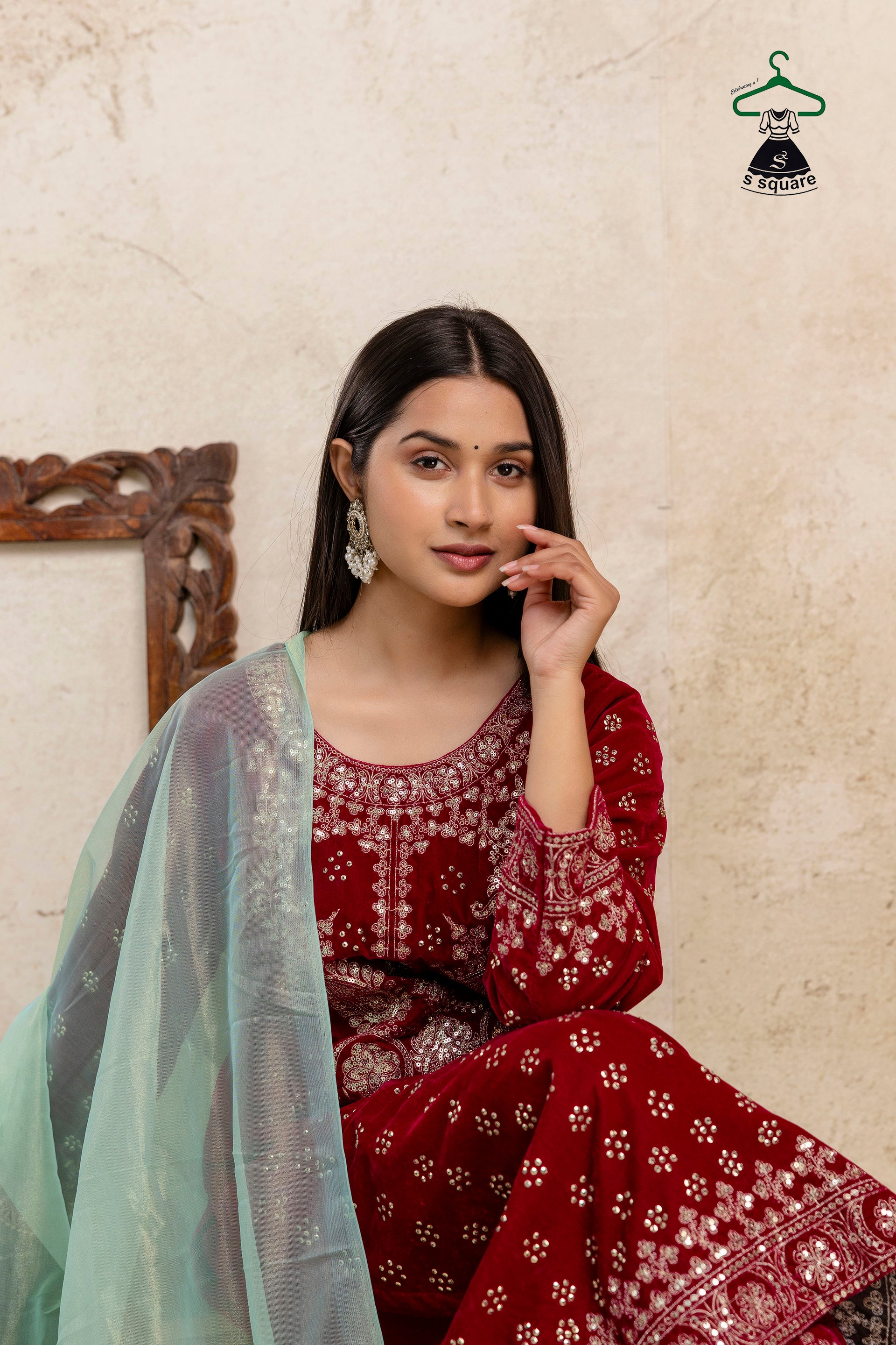 Winter Collections 3piece Velvet Suit Heavy Neck Embroidered & Spray Allover