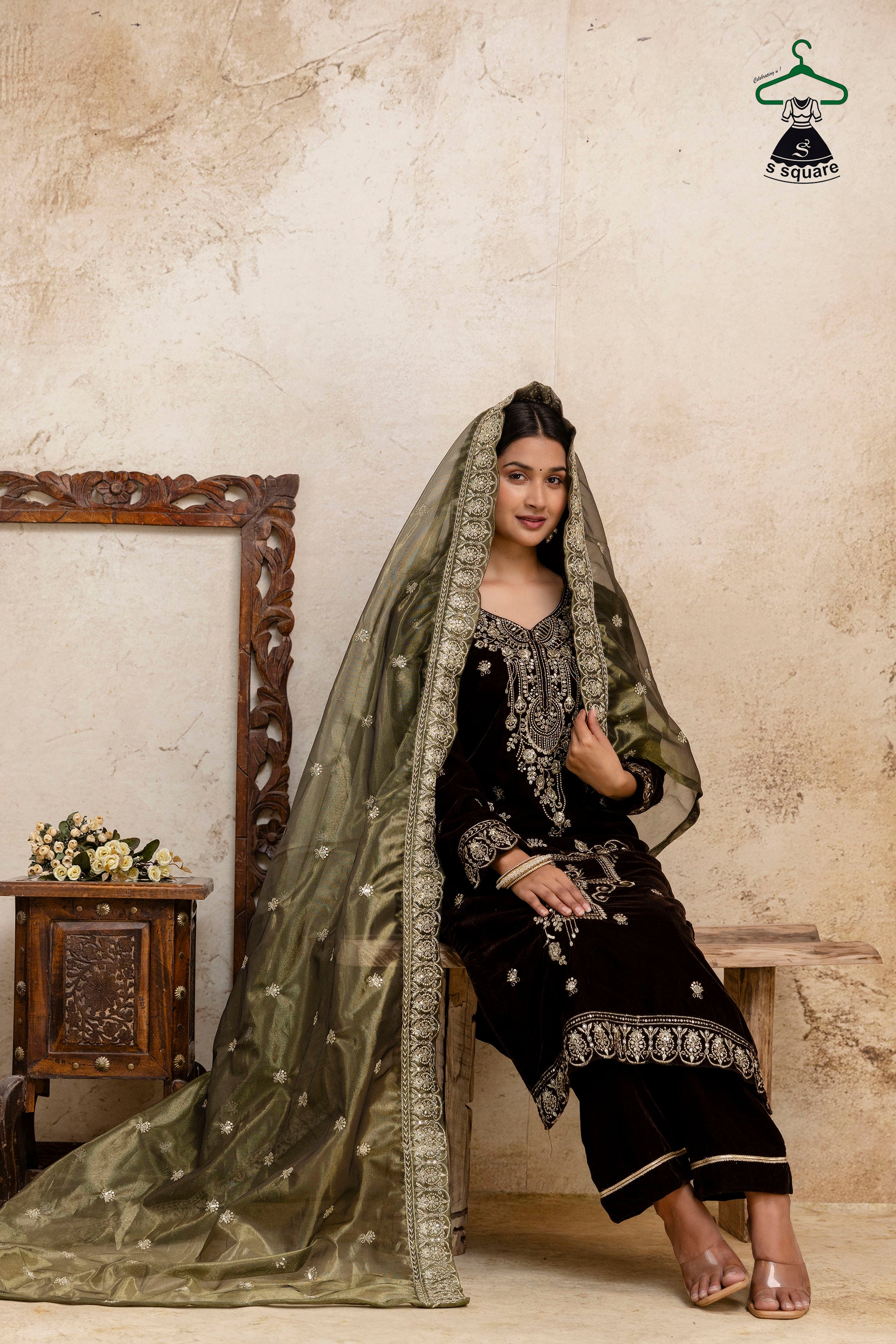 Winter Collection 3 Piece Velvet Suit Stylish Embroidery On Kurti Border On Dupatta