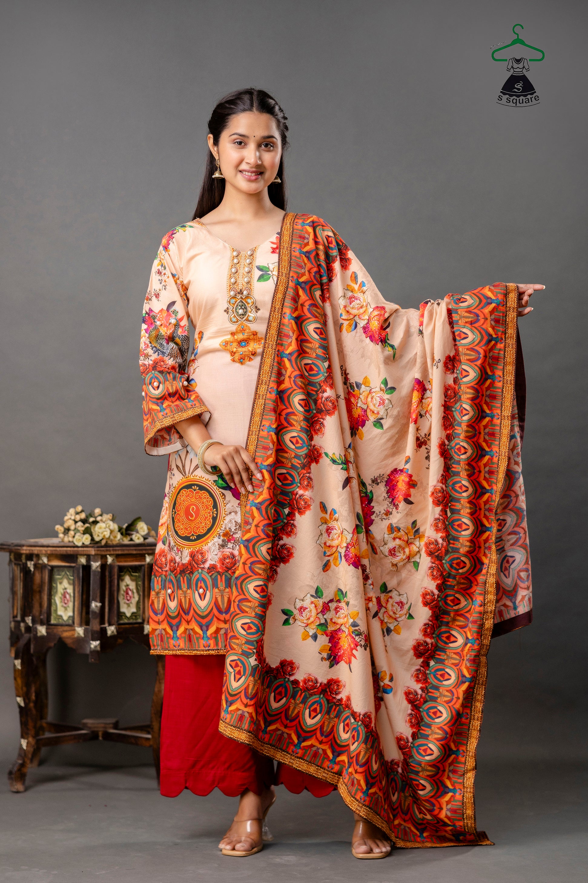 Pure Cotton Cambric 3piece Suit With Rayon Bottom