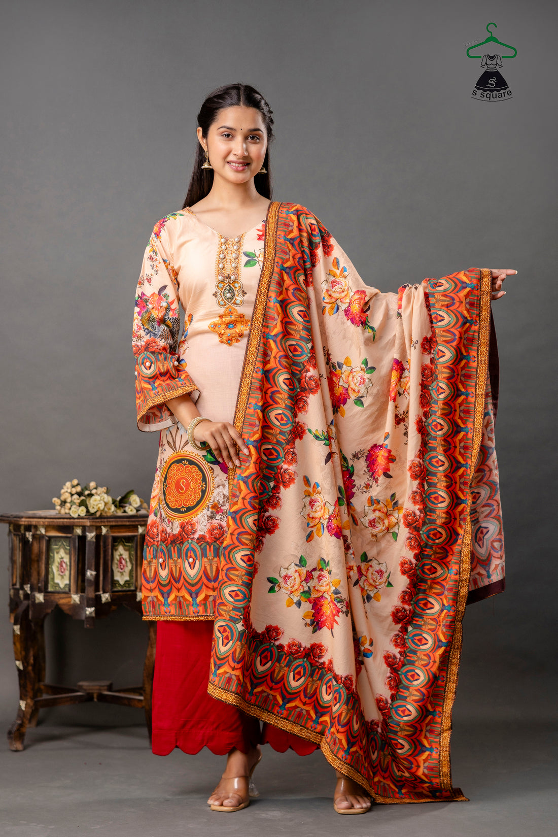 Pure Cotton Cambric 3piece Suit With Rayon Bottom