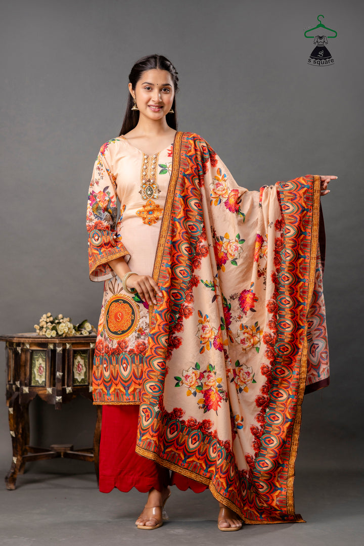 Pure Cotton Cambric 3piece Suit With Rayon Bottom