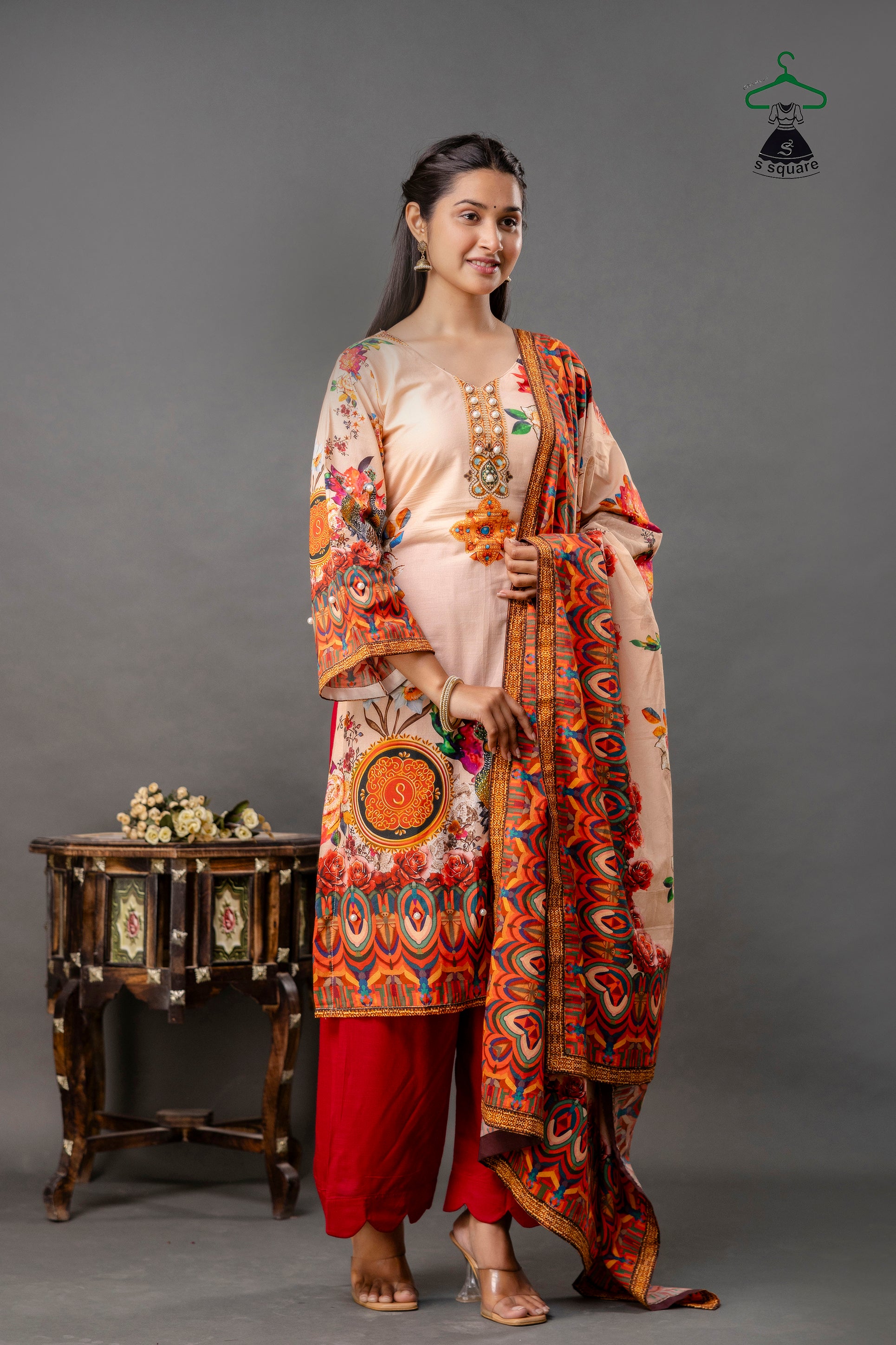 Pure Cotton Cambric 3piece Suit With Rayon Bottom