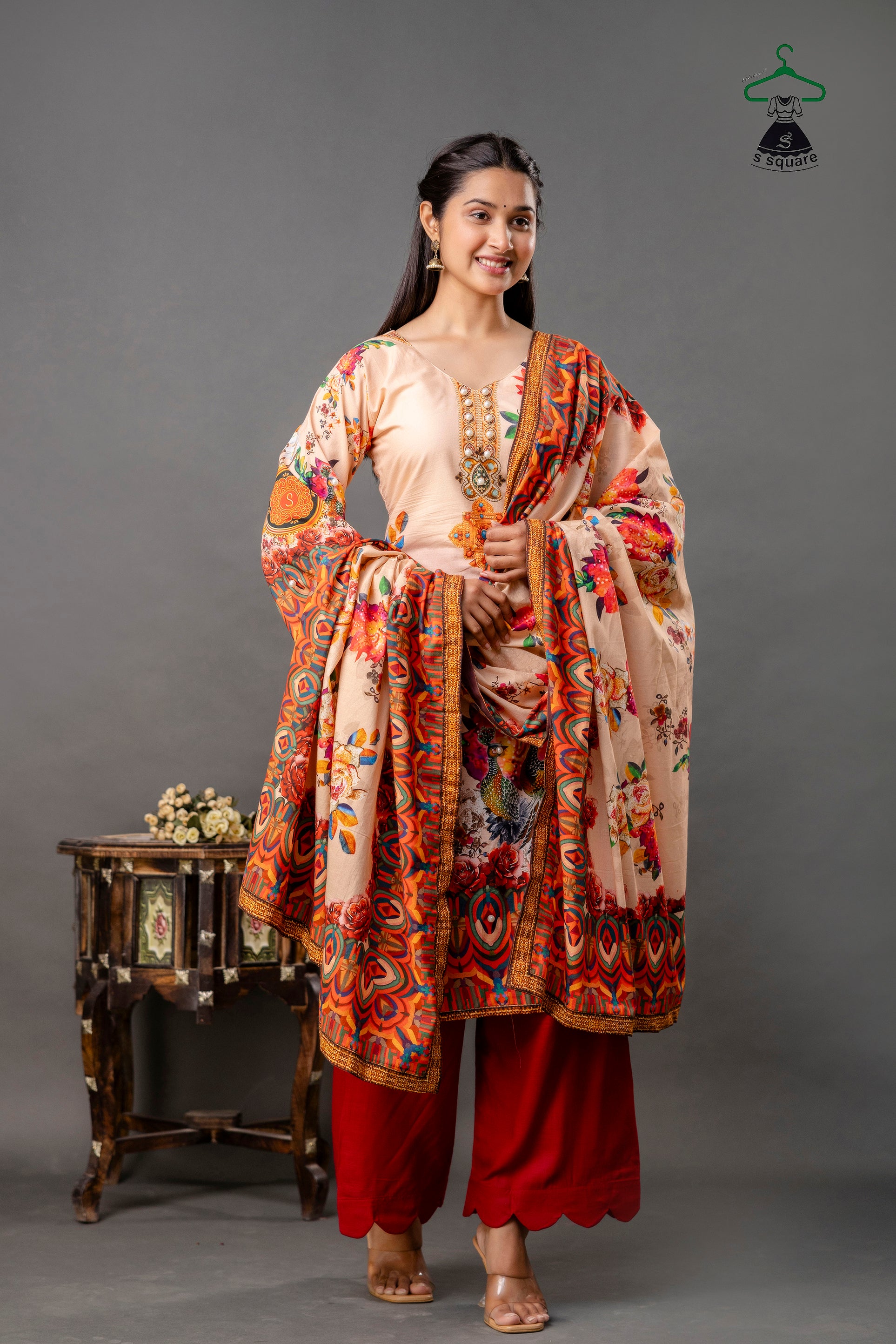 Pure Cotton Cambric 3piece Suit With Rayon Bottom