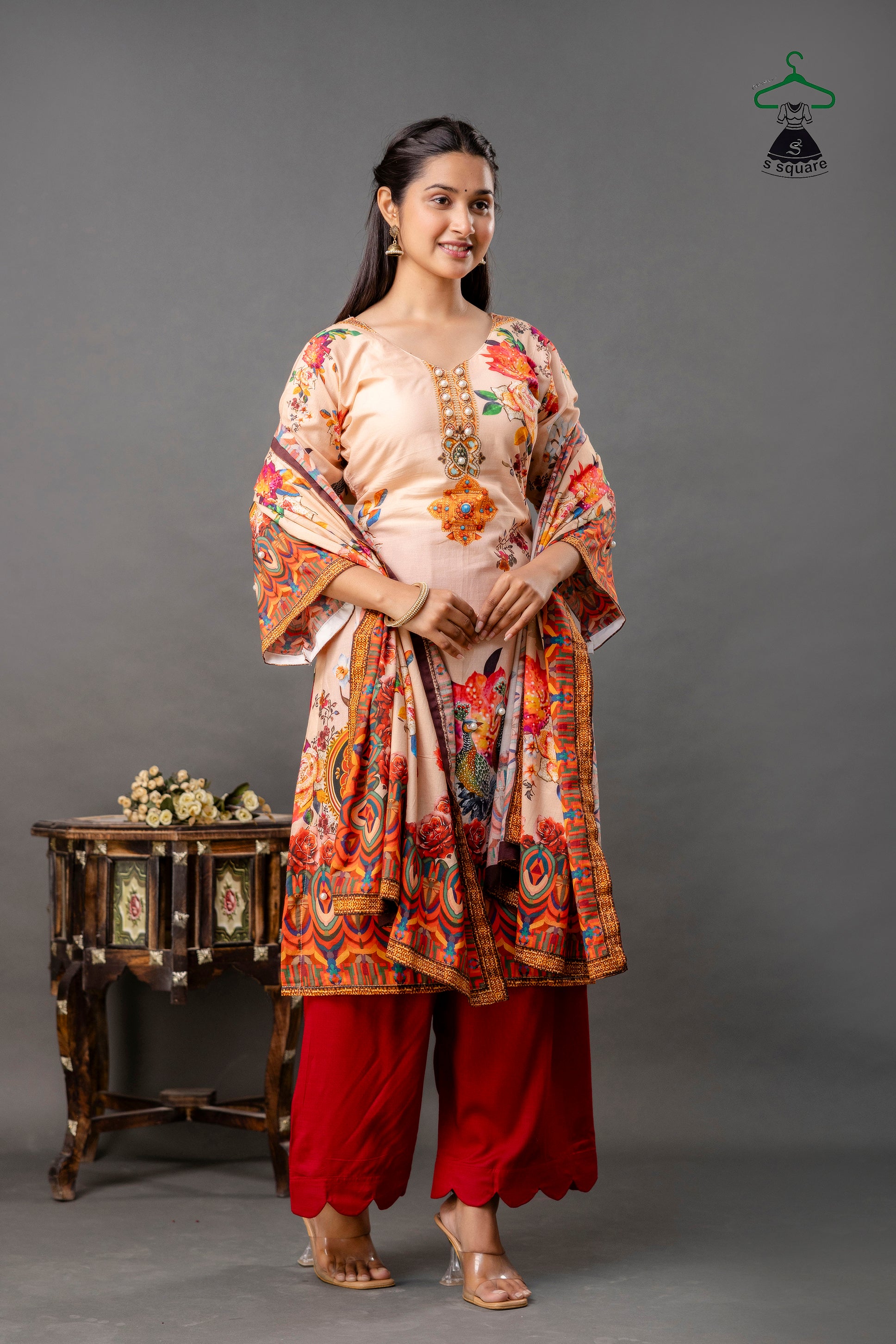 Pure Cotton Cambric 3piece Suit With Rayon Bottom