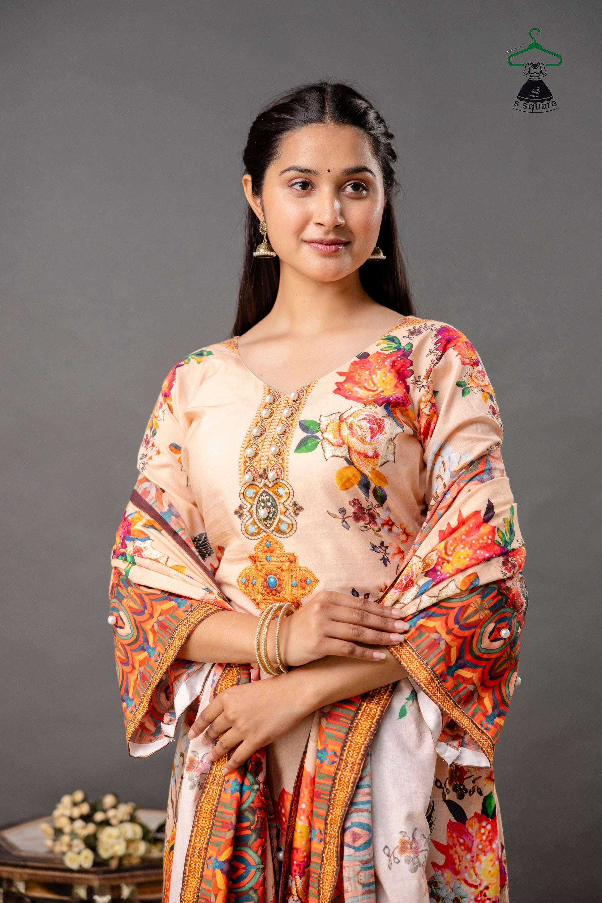 Pure Cotton Cambric 3piece Suit With Rayon Bottom