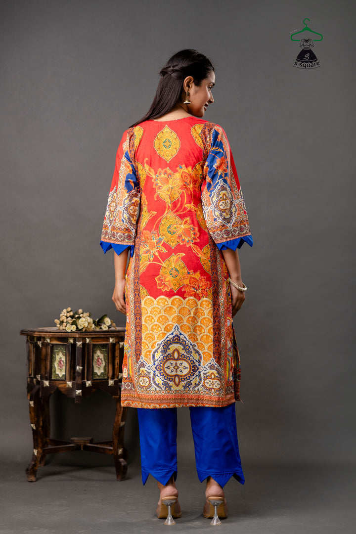 Pure Cotton Cambric & Cotton Slub 3 Piece Suit With Neck Embroidery