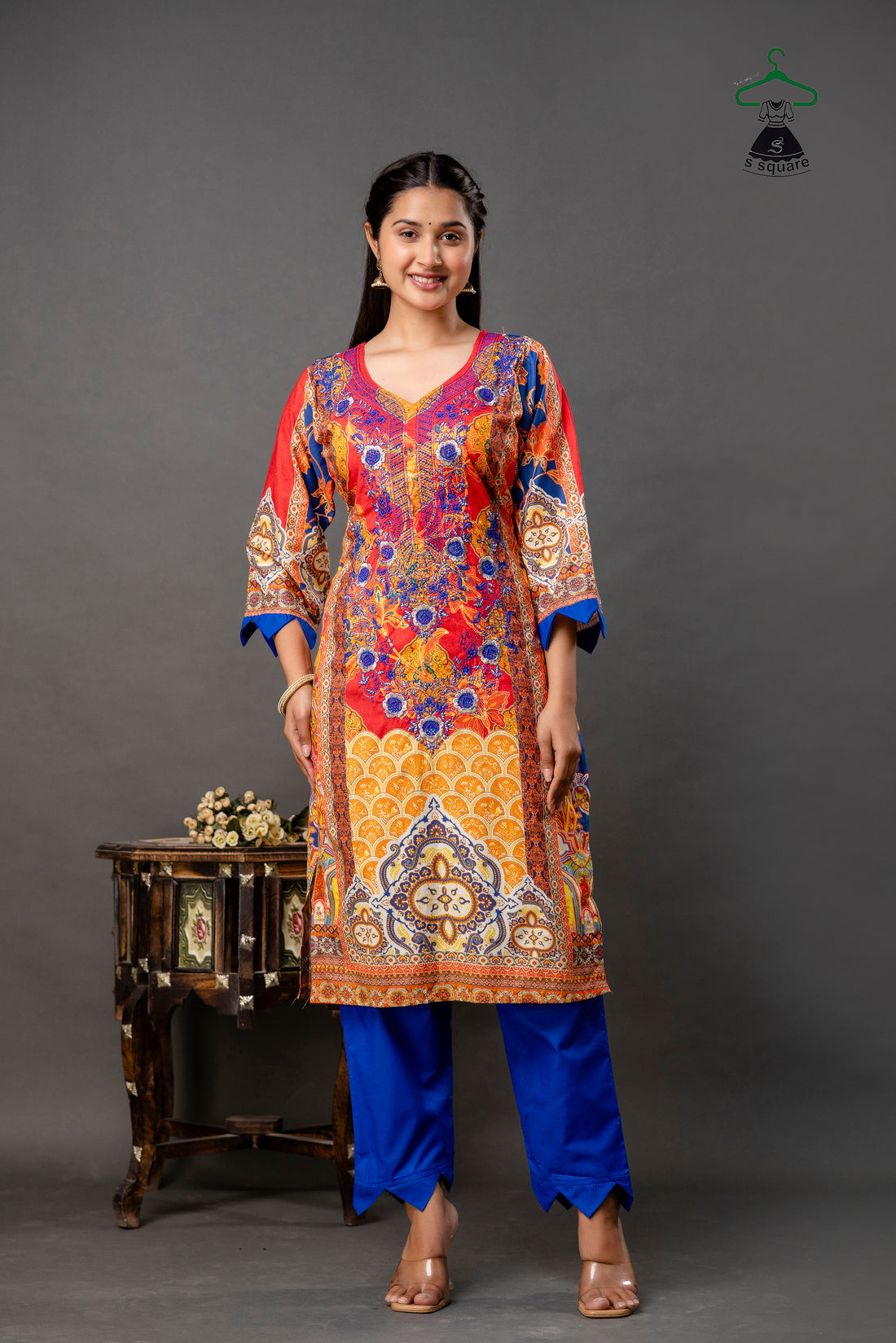 Pure Cotton Cambric & Cotton Slub 3 Piece Suit With Neck Embroidery