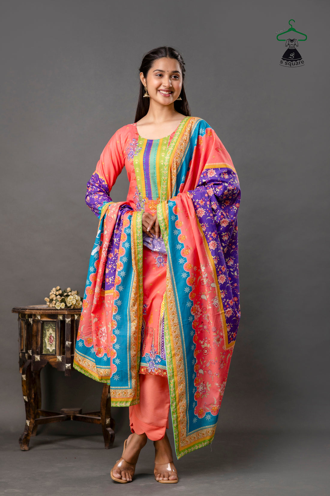 Pure Cotton Cambric & Cotton Slub 3 Piece Suit With Heavy Embroidered Butti Allover