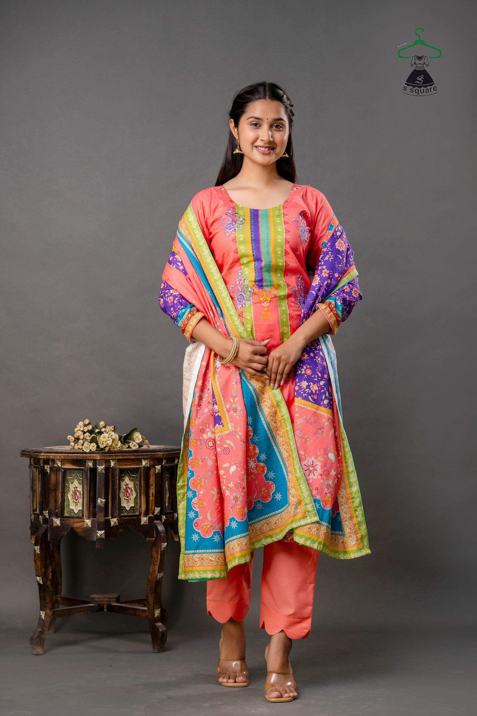 Pure Cotton Cambric & Cotton Slub 3 Piece Suit With Heavy Embroidered Butti Allover