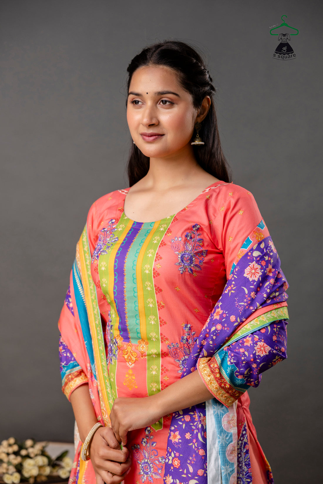 Pure Cotton Cambric & Cotton Slub 3 Piece Suit With Heavy Embroidered Butti Allover