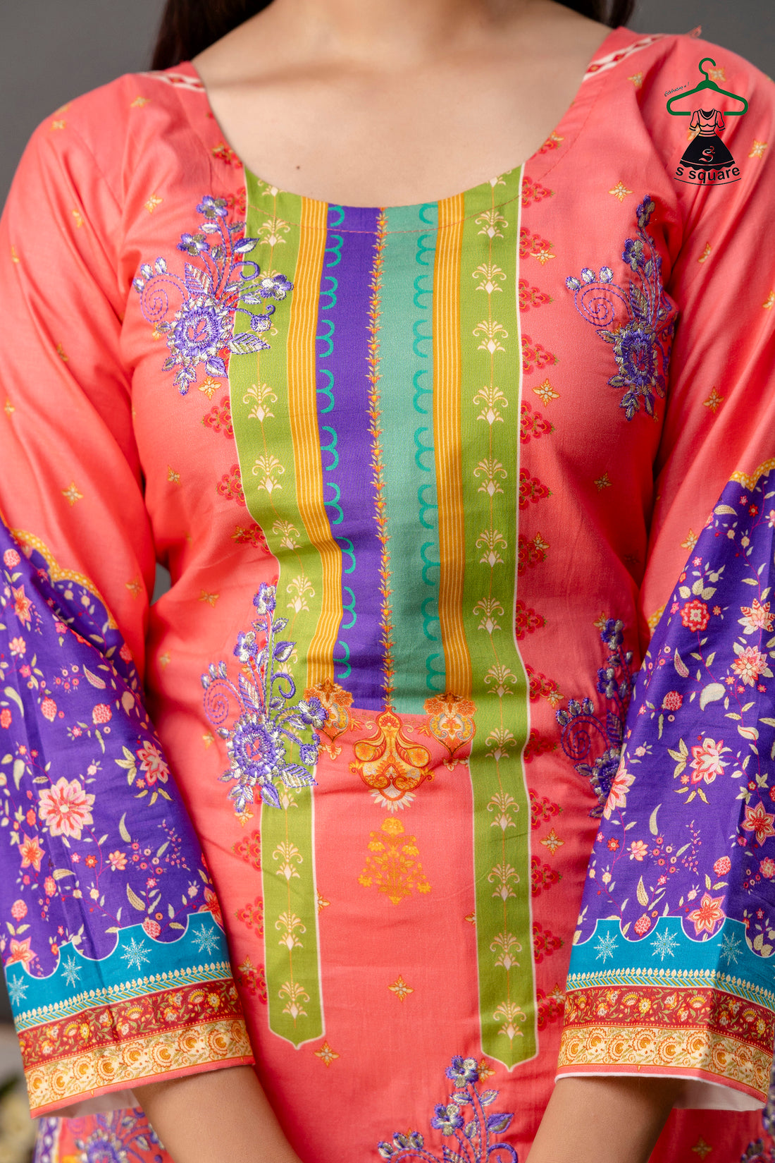 Pure Cotton Cambric & Cotton Slub 3 Piece Suit With Heavy Embroidered Butti Allover