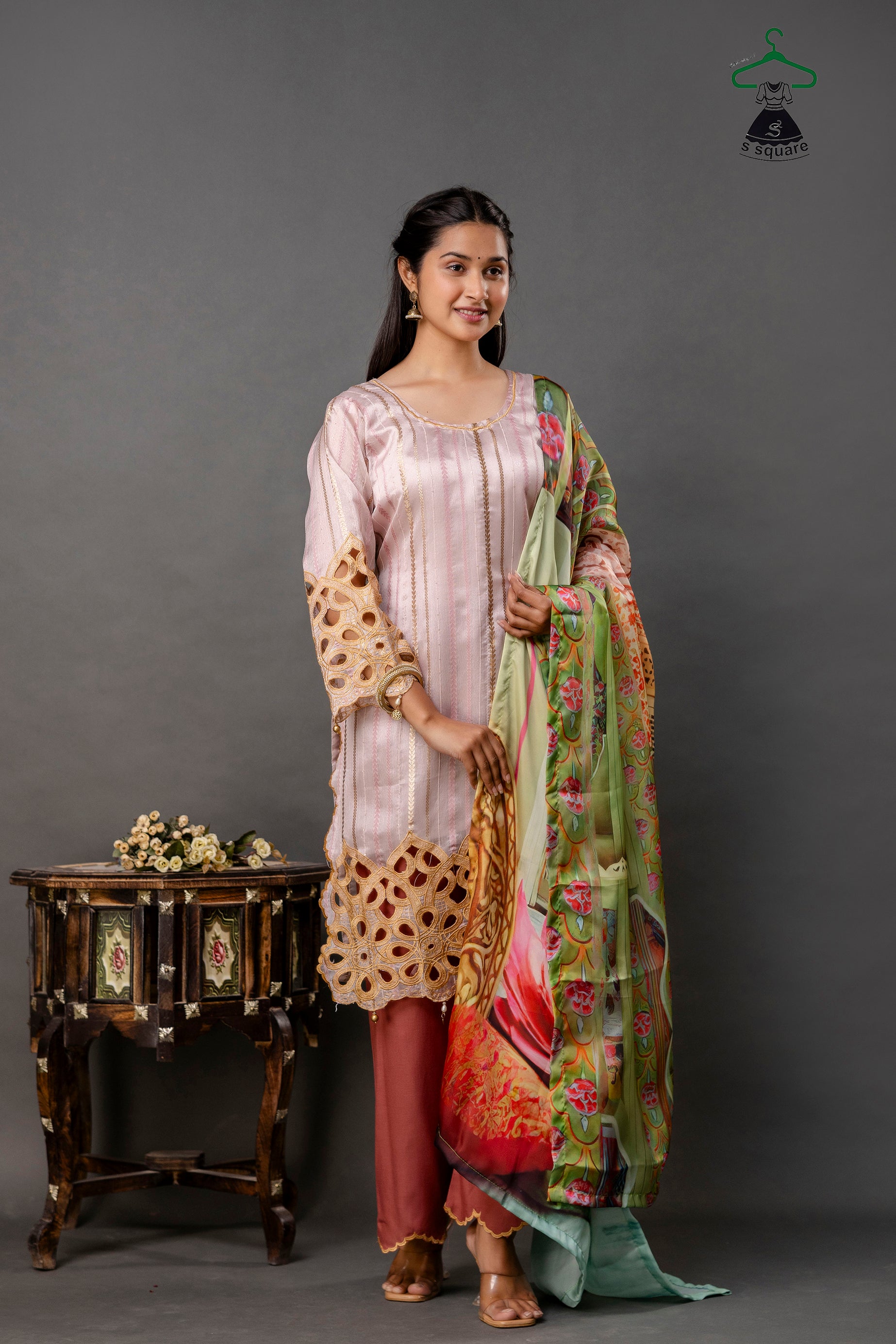 Cutwork 3 Piece Suit With Digital Print Dupatta