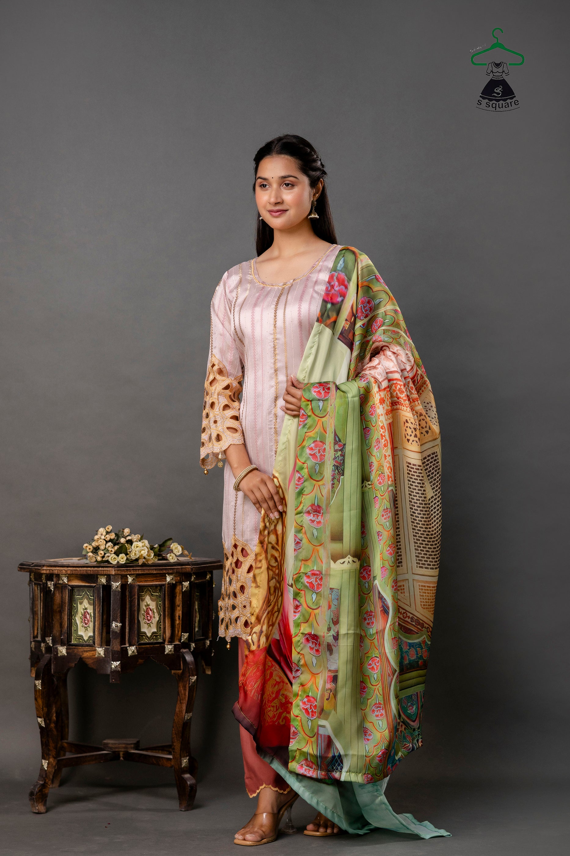 Cutwork 3 Piece Suit With Digital Print Dupatta