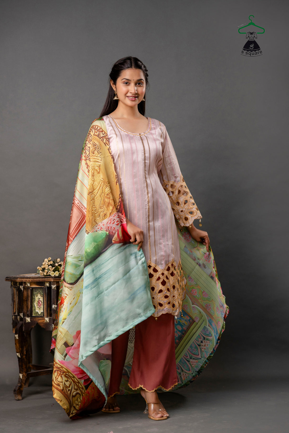 Cutwork 3 Piece Suit With Digital Print Dupatta