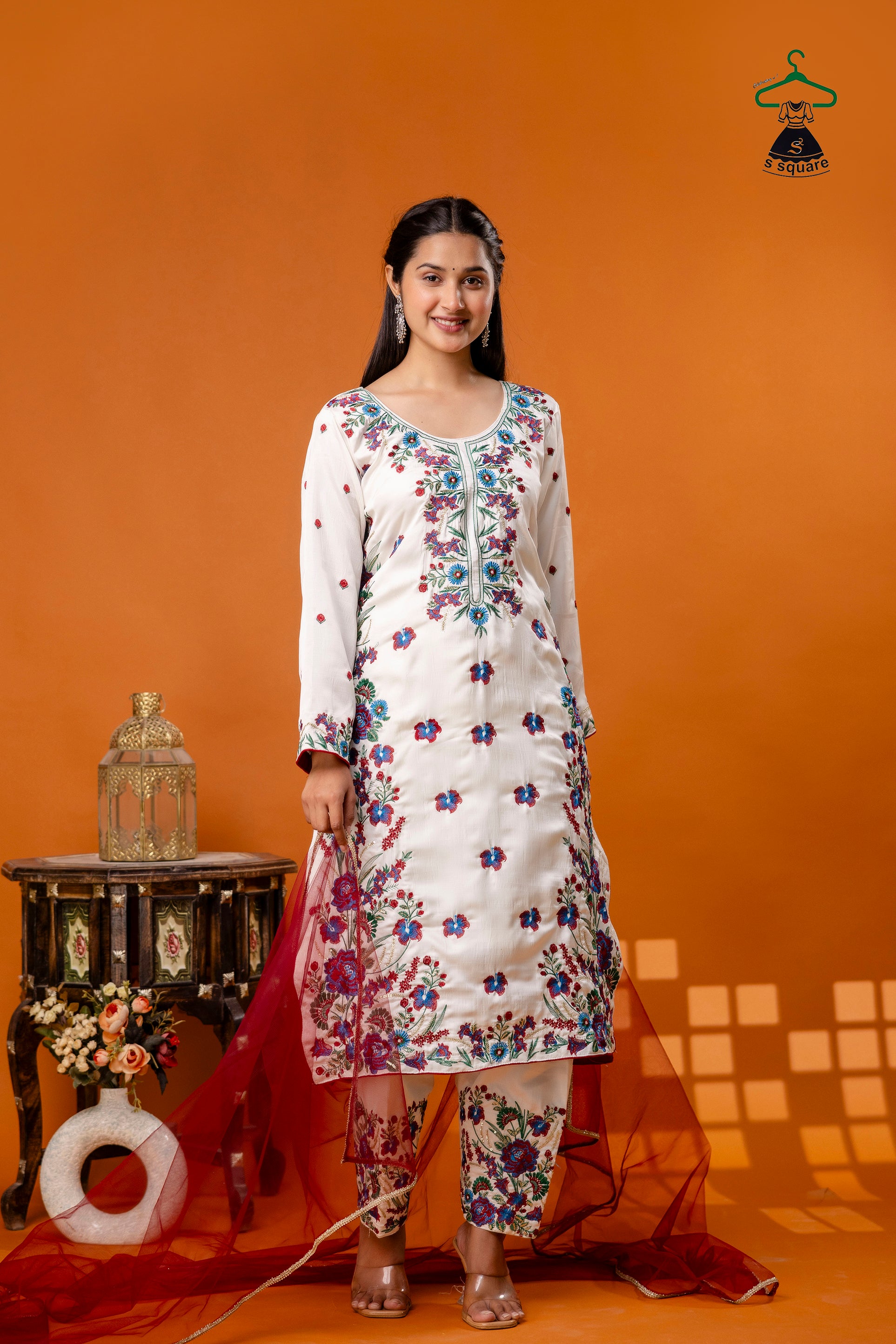 3Piece Suit Heavy Panel Embroidered Suit With Net Dupatta