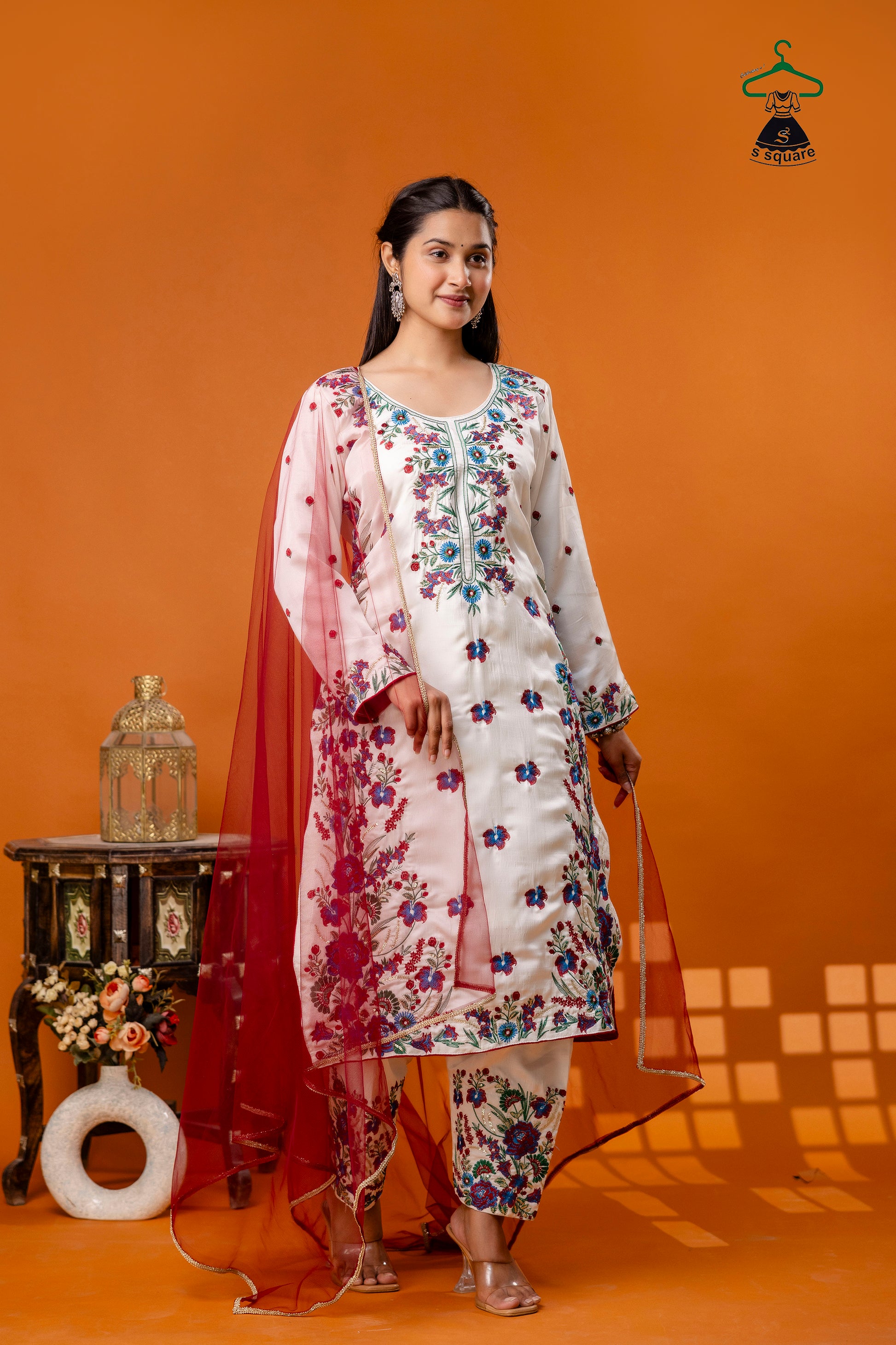 3Piece Suit Heavy Panel Embroidered Suit With Net Dupatta