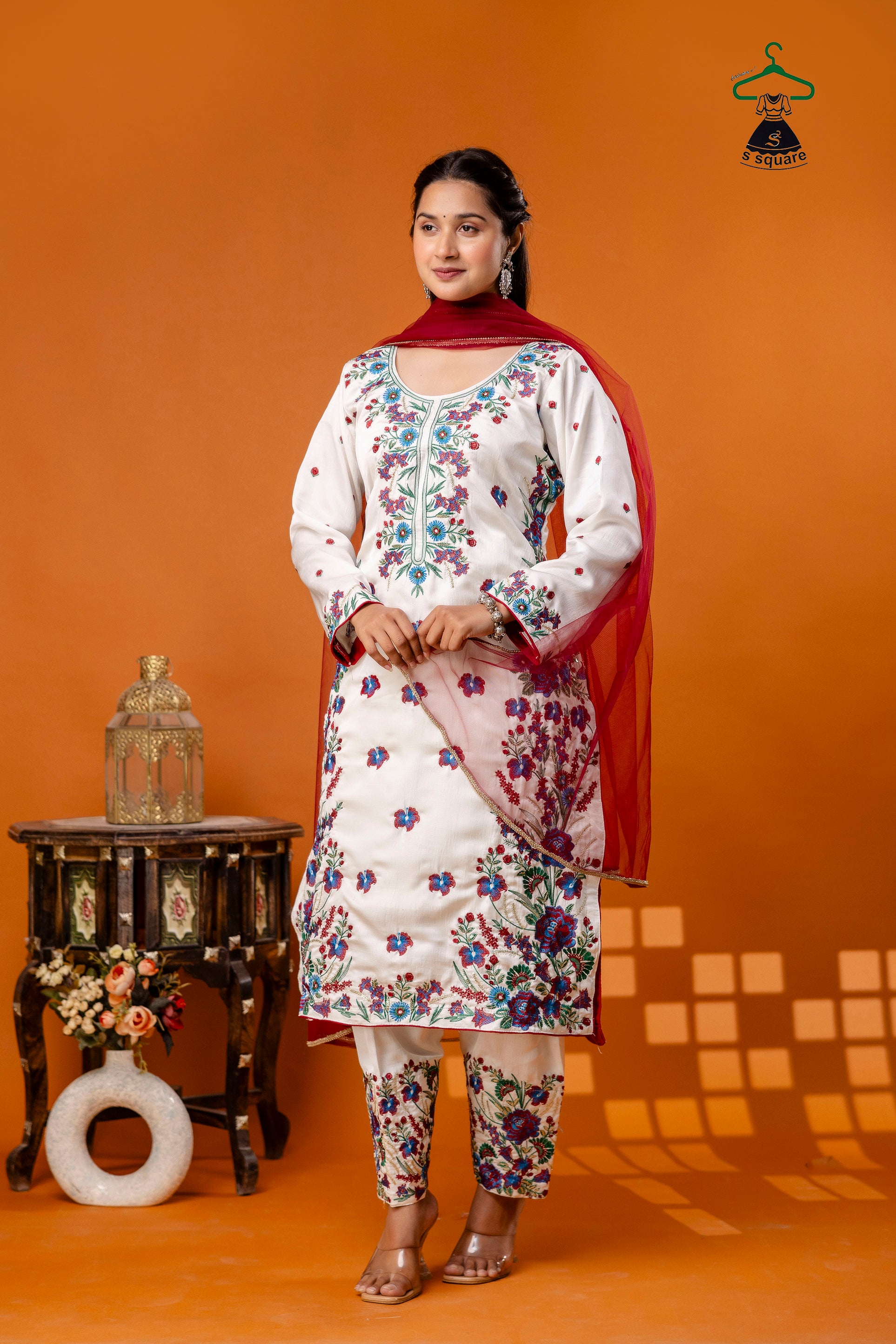 3Piece Suit Heavy Panel Embroidered Suit With Net Dupatta