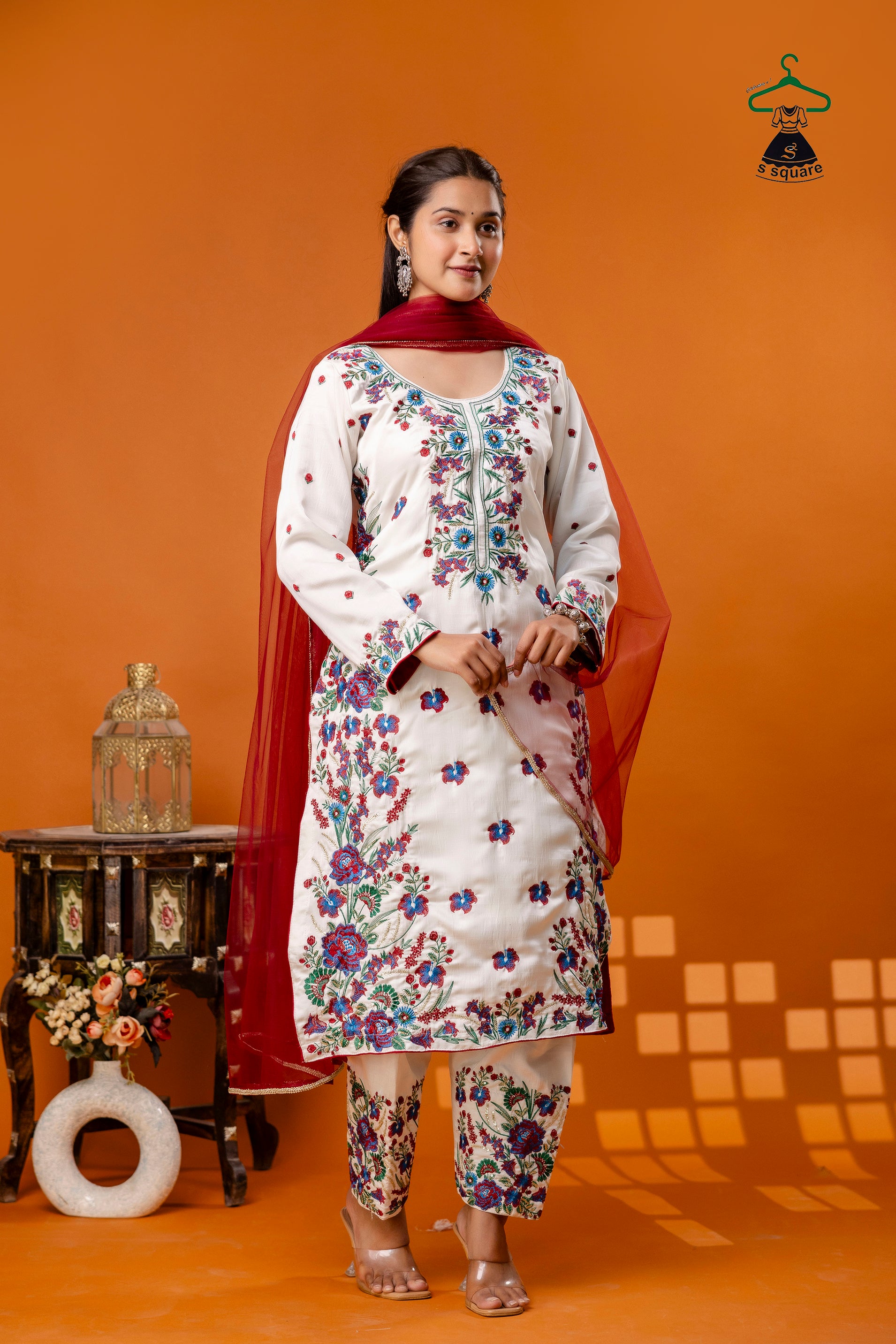 3Piece Suit Heavy Panel Embroidered Suit With Net Dupatta