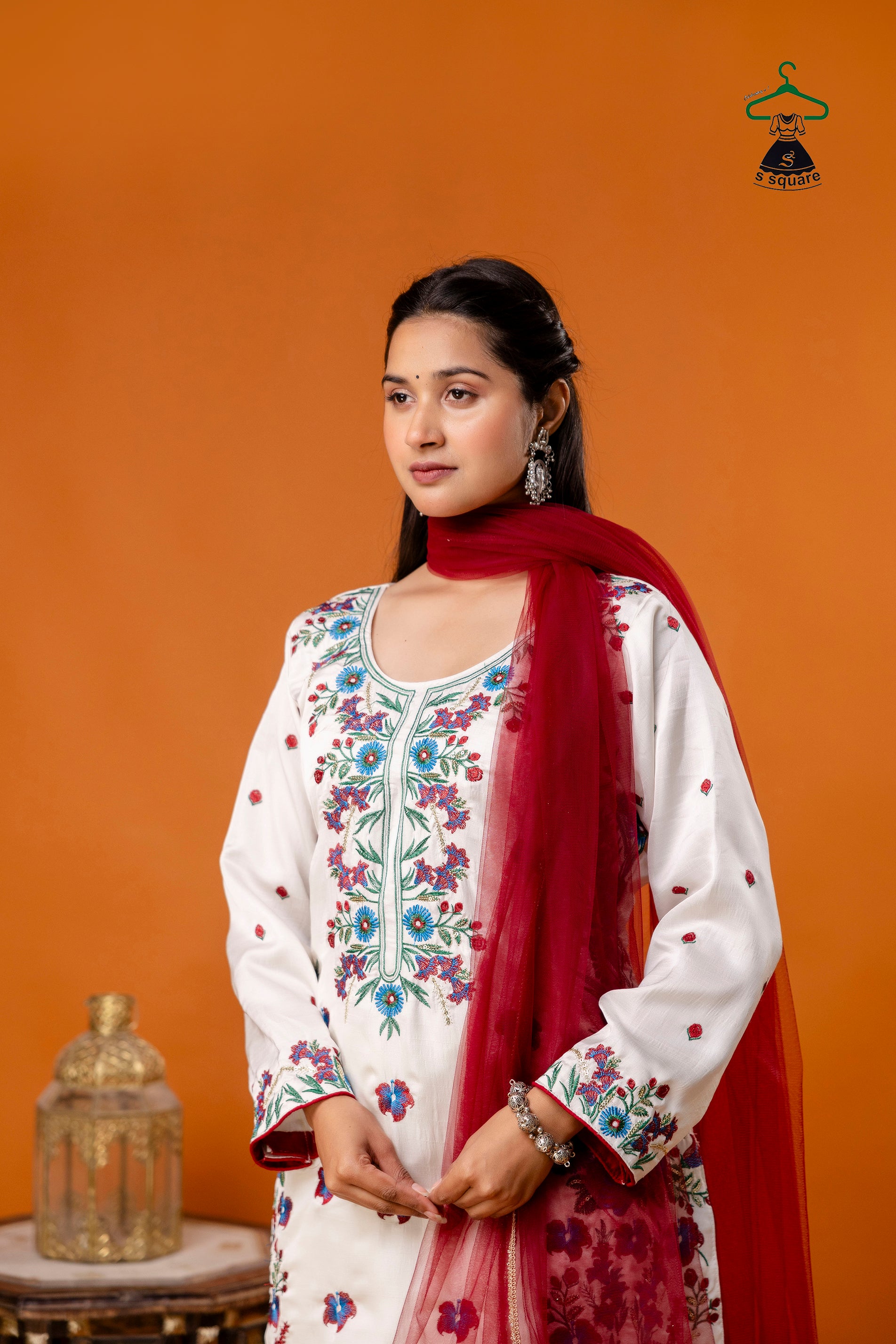 3Piece Suit Heavy Panel Embroidered Suit With Net Dupatta