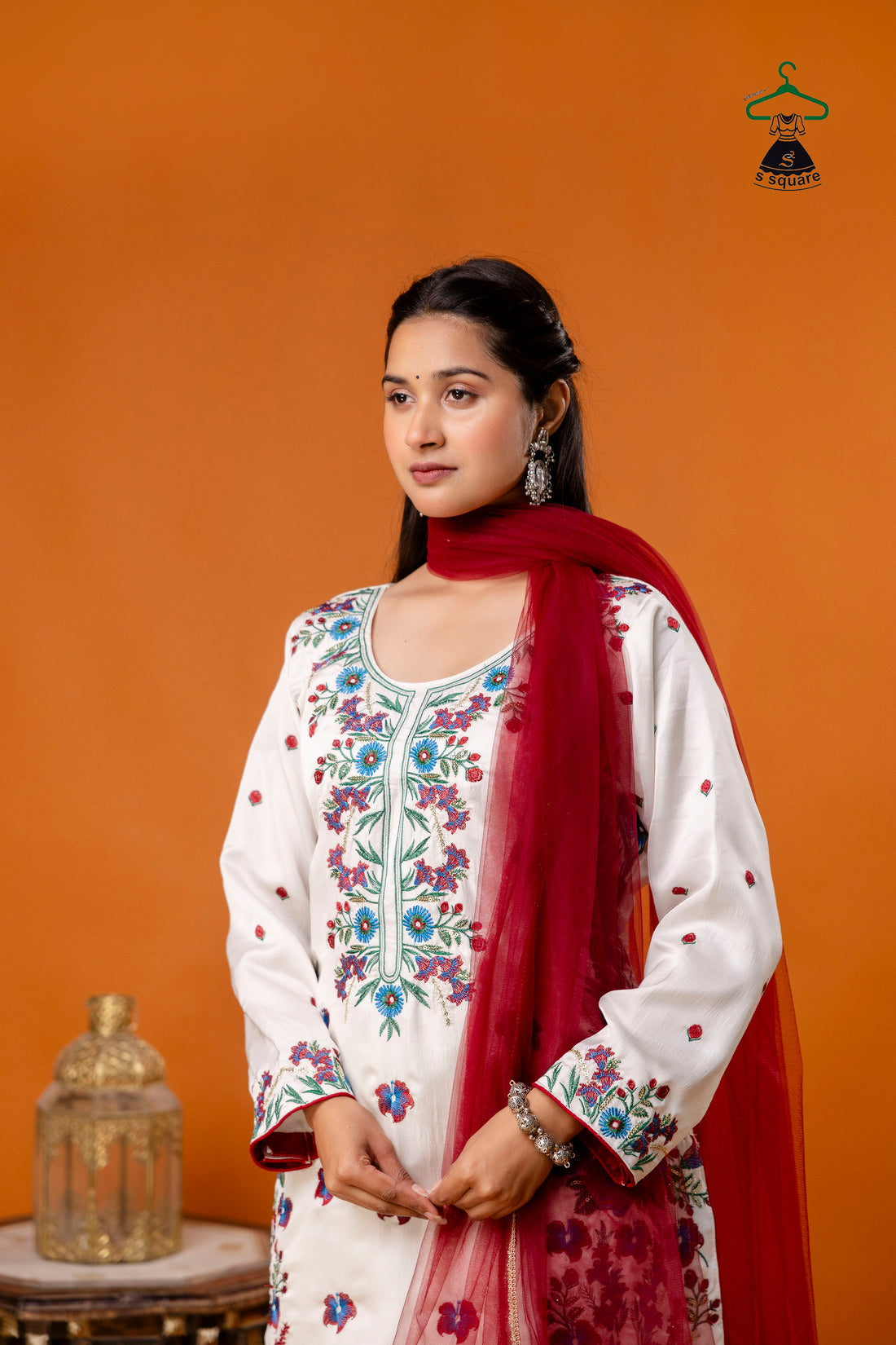 3Piece Suit Heavy Panel Embroidered Suit With Net Dupatta