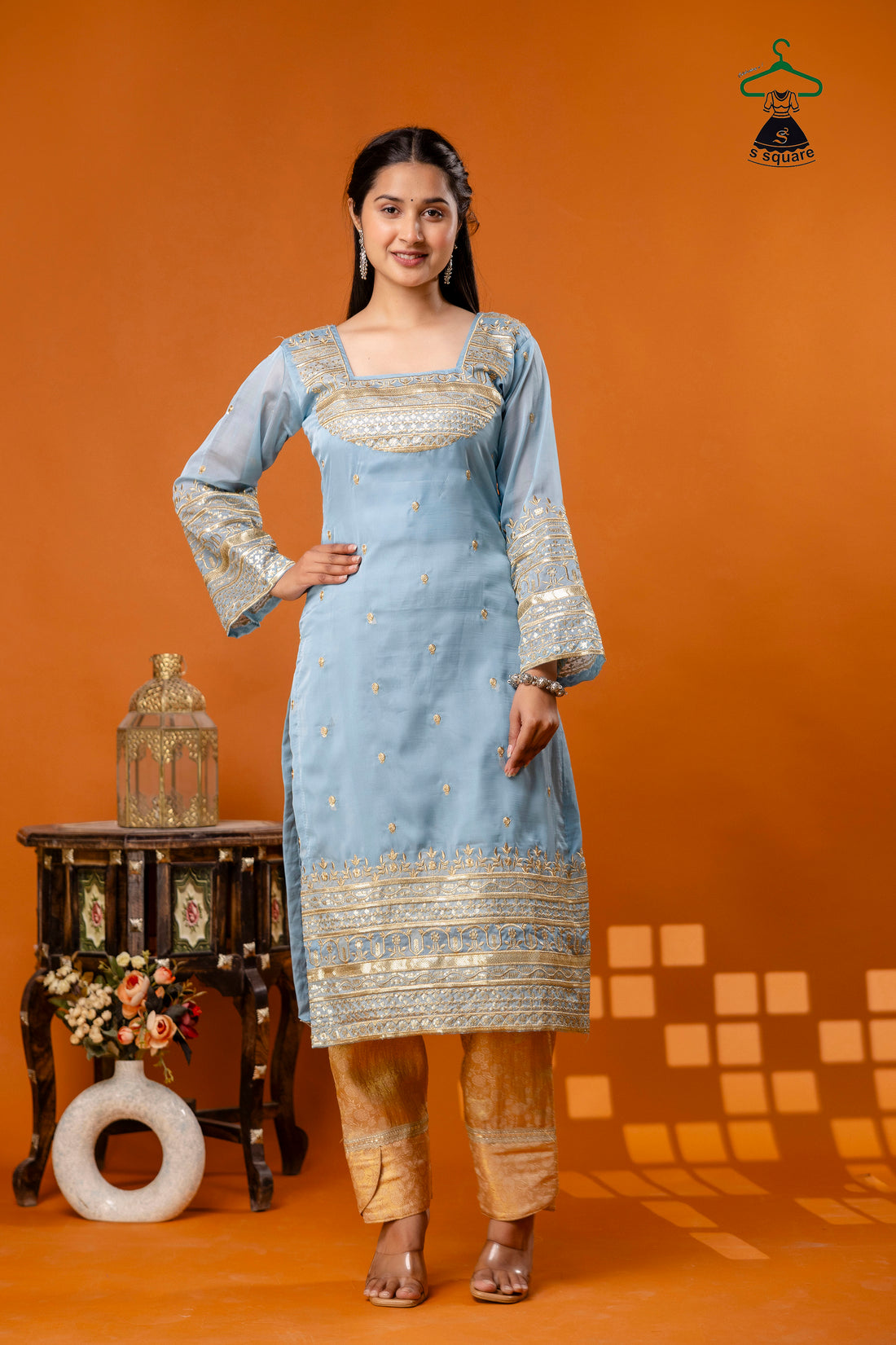 Zari Embroidery 3Piece Suit With Brocade Bottom