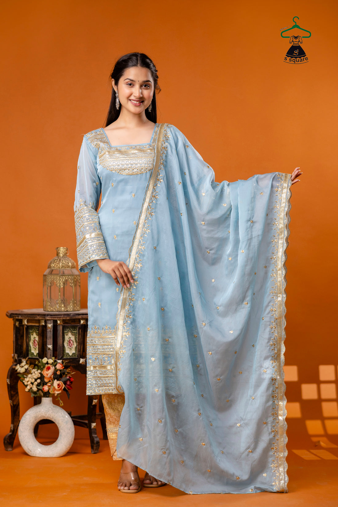 Zari Embroidery 3Piece Suit With Brocade Bottom