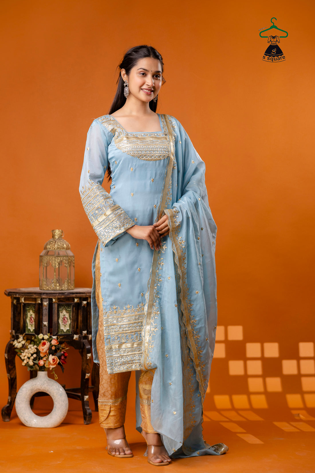 Zari Embroidery 3Piece Suit With Brocade Bottom
