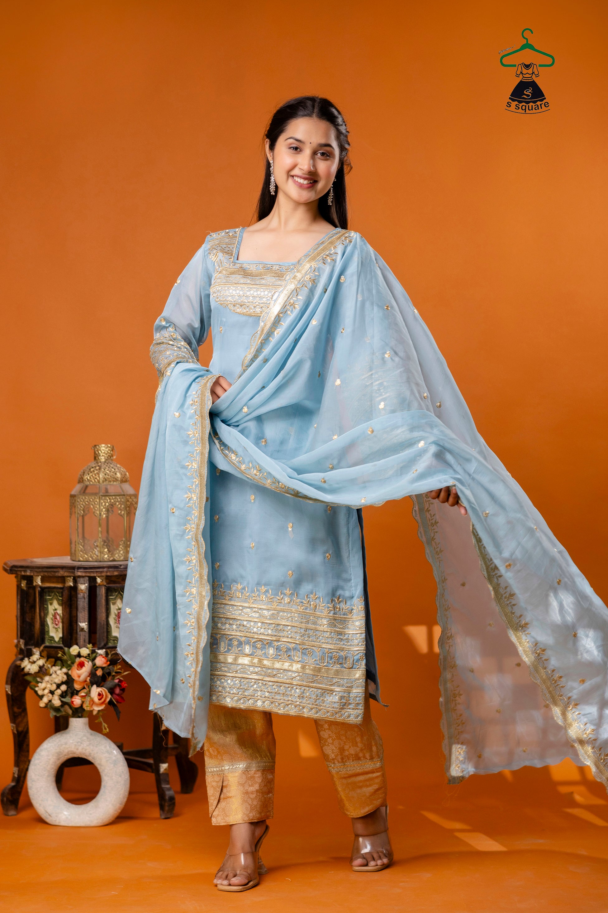 Zari Embroidery 3Piece Suit With Brocade Bottom
