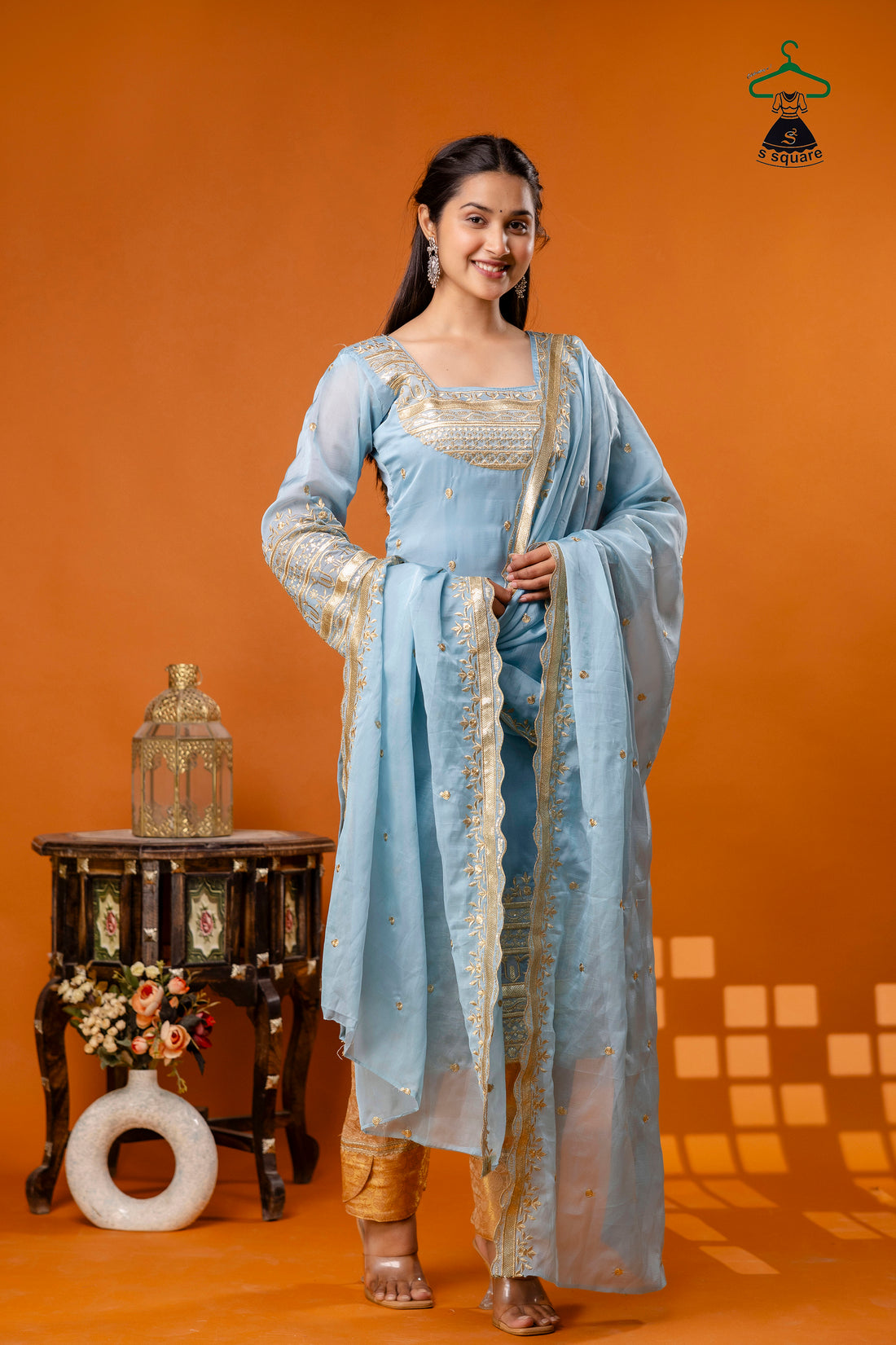 Zari Embroidery 3Piece Suit With Brocade Bottom