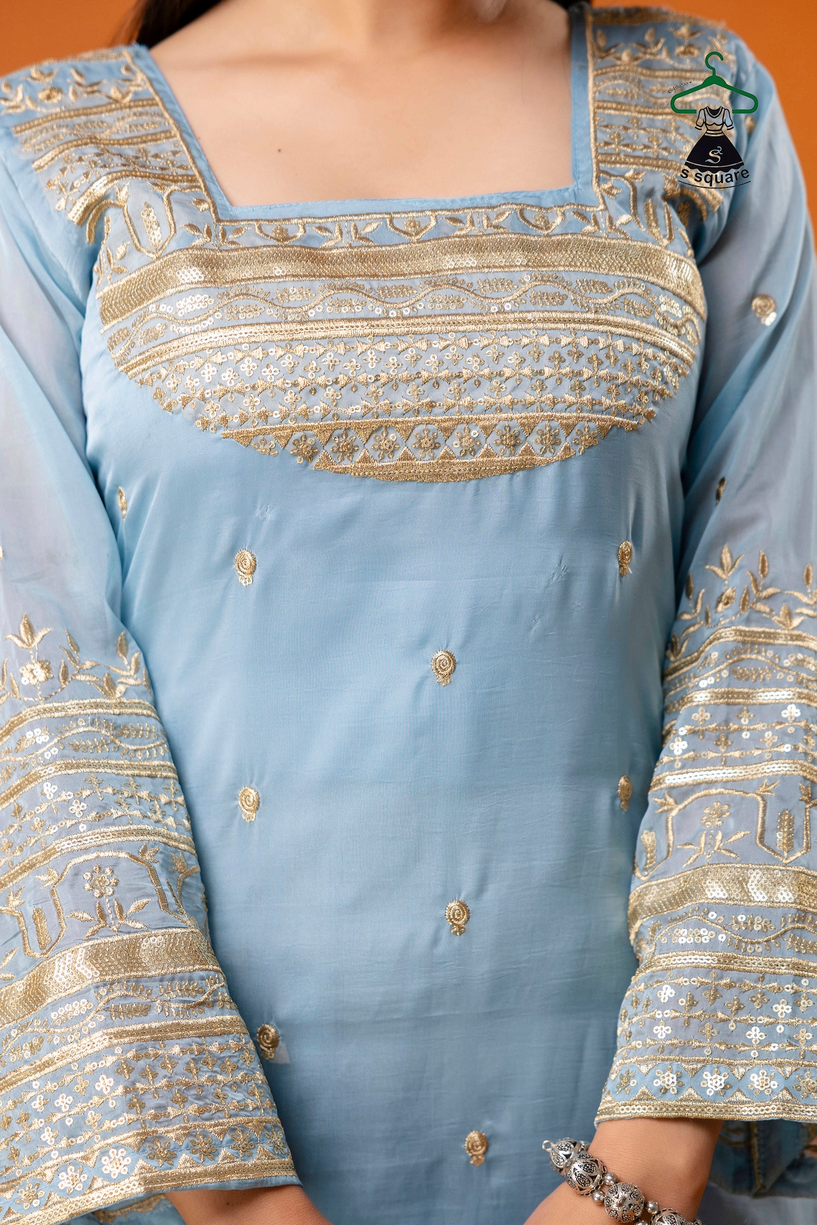 Zari Embroidery 3Piece Suit With Brocade Bottom