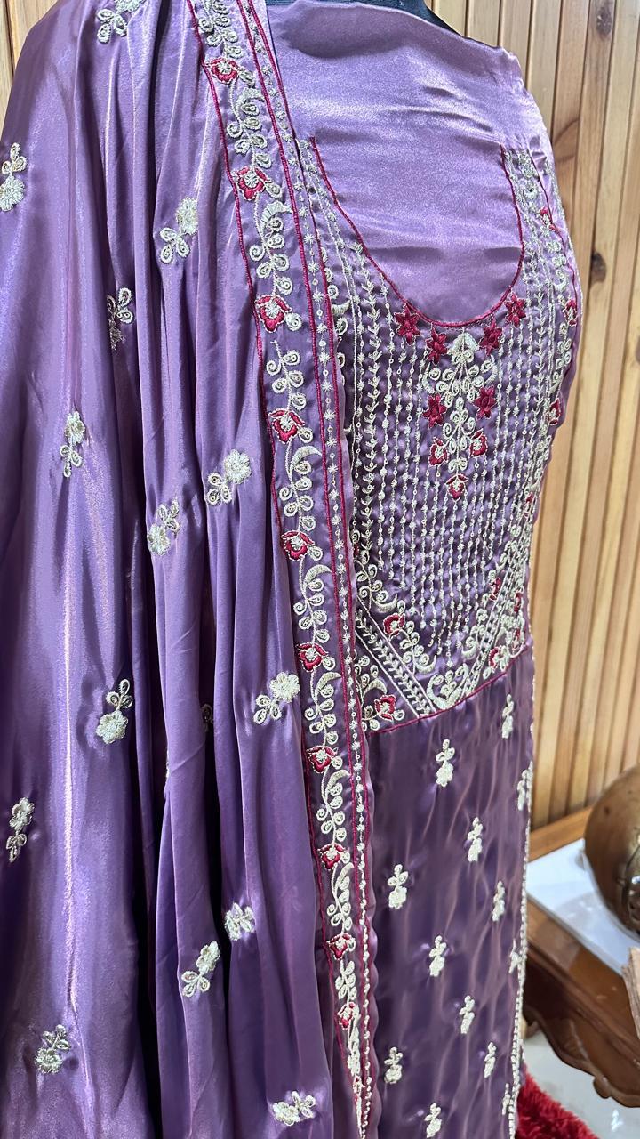 Soft & Shiny 3piece Suit Embroidered Kurti & Dupatta With Barocade Bottom (Kanchoi)