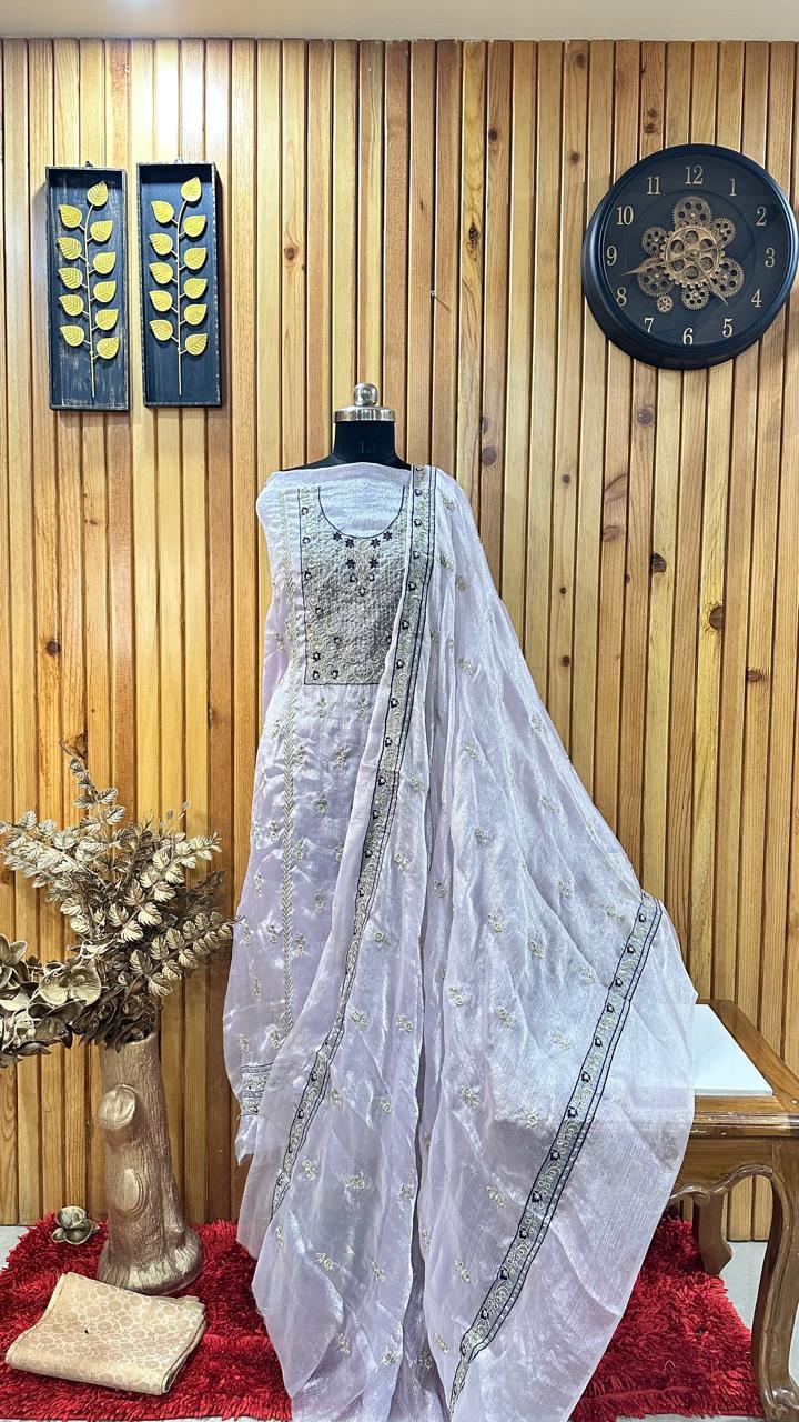 Soft & Shiny 3piece Suit Embroidered Kurti & Dupatta With Barocade Bottom (Kanchoi)